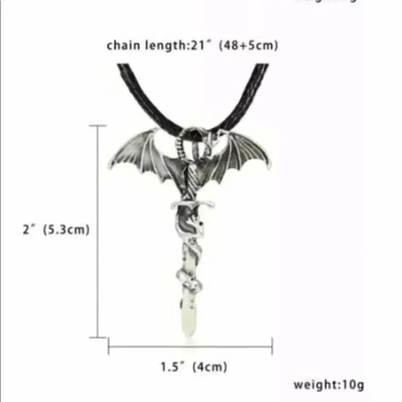 Men’s Dragon & Sword Leather Glow in the Dark Necklace NWT - Picture 5 of 5